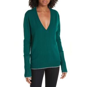 La Ligne Emerald Green Wool & Cashmere V-Neck Sweater Sz XS